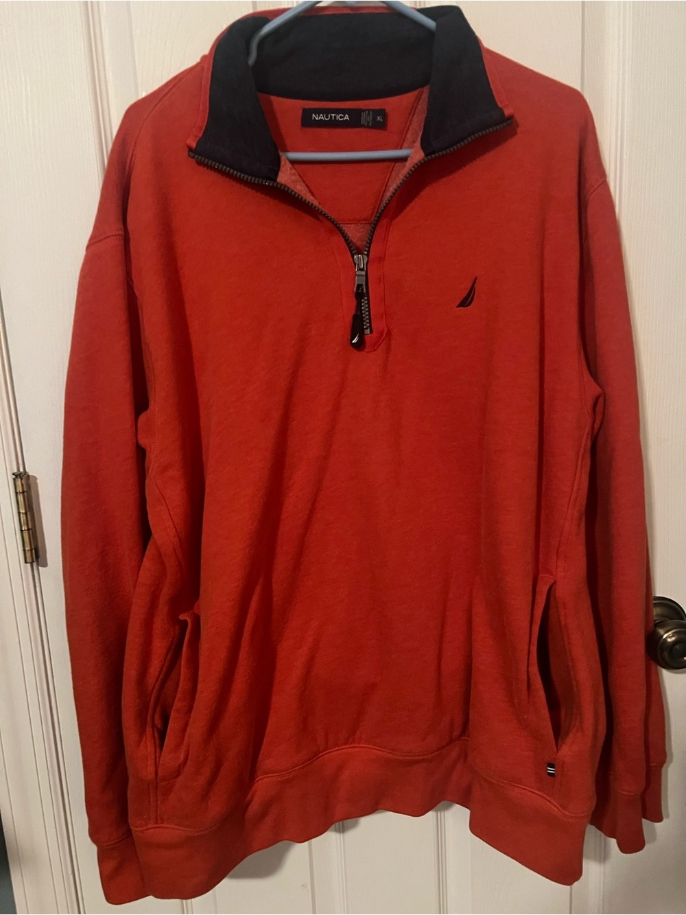 Nautica Rust Orange Quarter-Zip Sweatshirt with Pockets XL - Picture 1 of 5
